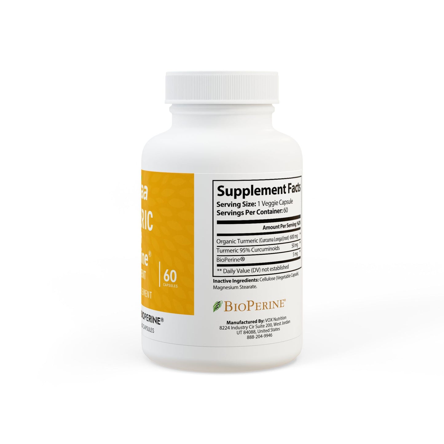 Turmeric with BioPerine® (Black Pepper Fruit Extract) Supplement (60 Capsules)