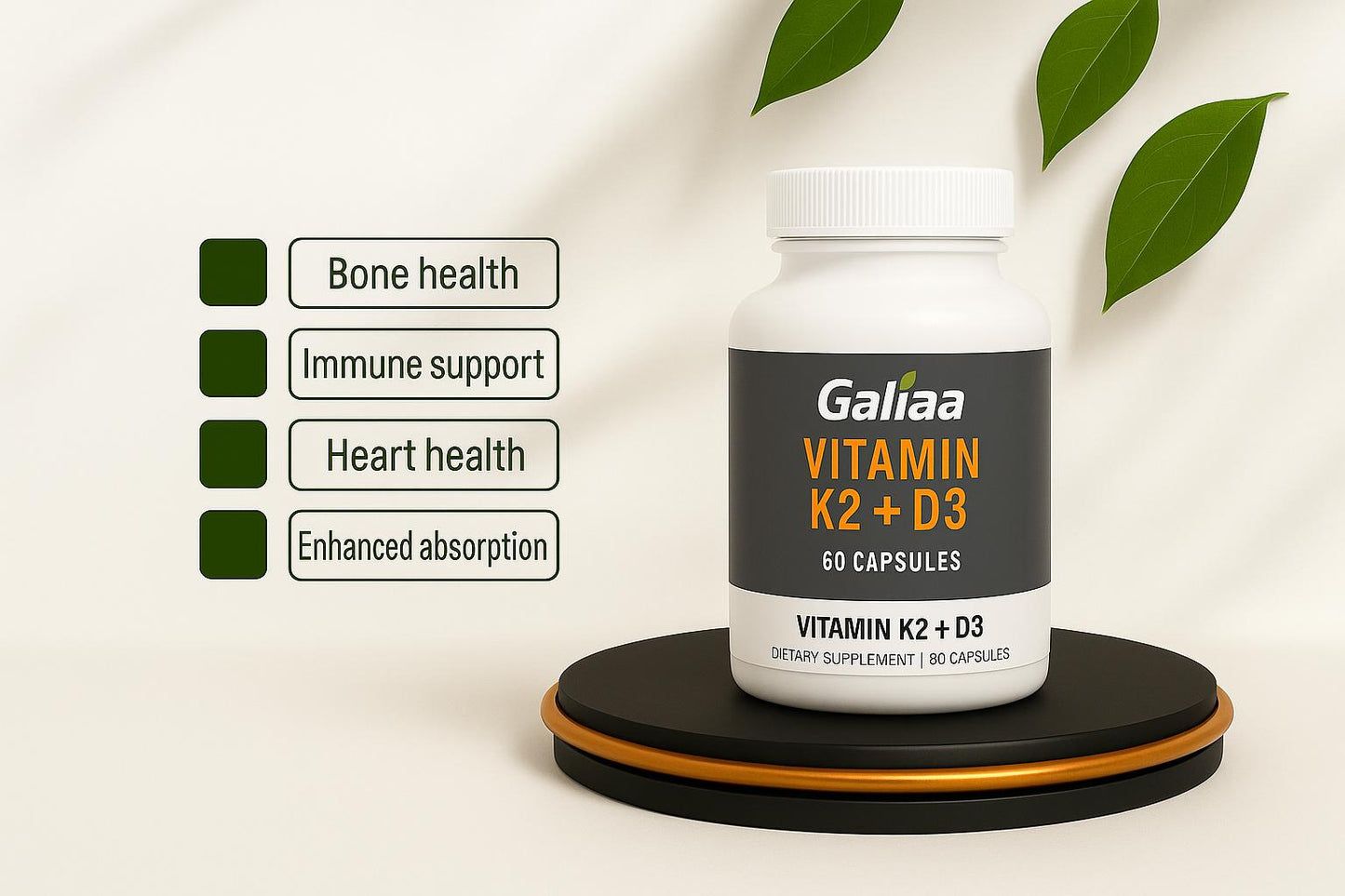 Vitamin K2 + D3 Supplement (60 Capsules)